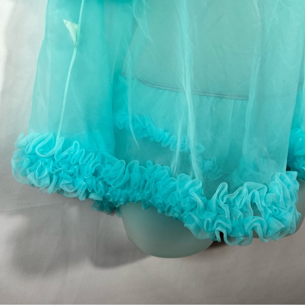Vintage 1960s Tiffany Blue Mesh Ruffle Nightie Sleep Set Lingerie Peignoir Set - Picture 5 of 11